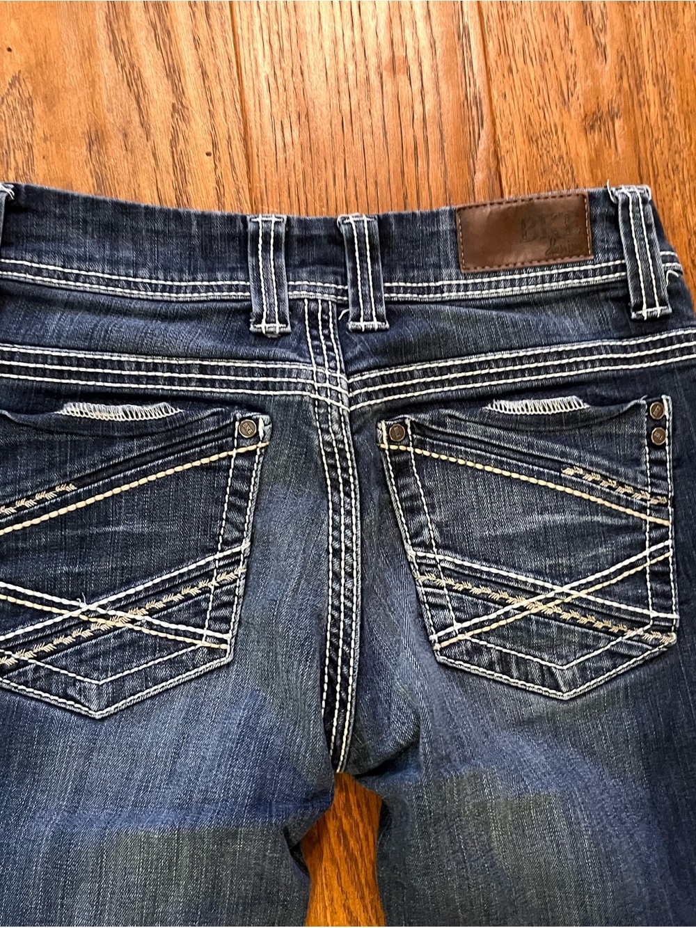 BKE Women's Dark Blue Boot Cut Jeans with White Contrast Stitching